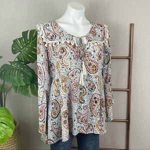 Umgee Paisley Tasseled Peasant Top Blouse (Sz Large)